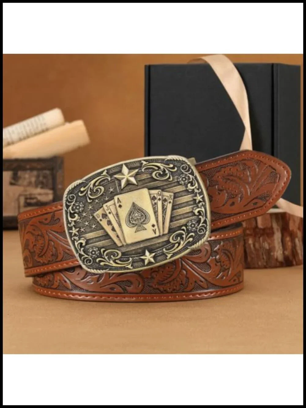 LALATCH Men's Cut-to-Fit Ratchet Leather Western Belt with Automatic Buckle